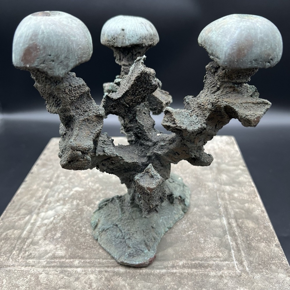 Vtg Brutalist Cast Bronze Mushroom Sculpture 6.5" Mid Century Organic Art MCM - Picture 3 of 12